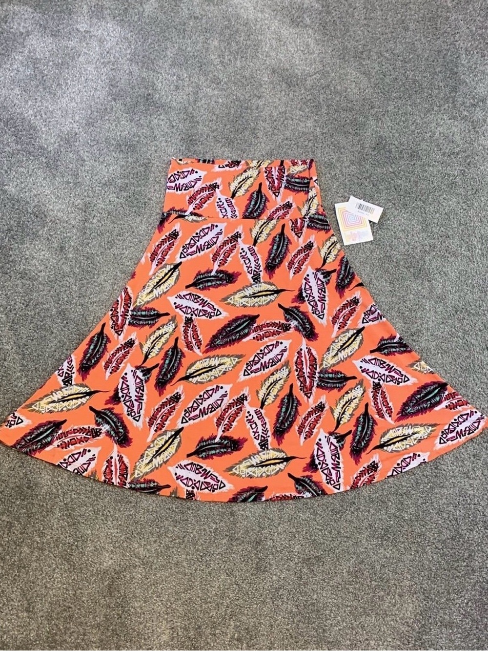 LuLaRoe Orange Feather-Print Skirt